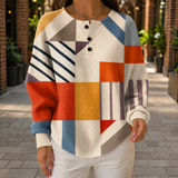 Sofia Relaxed Henley Top - Cream Geometric