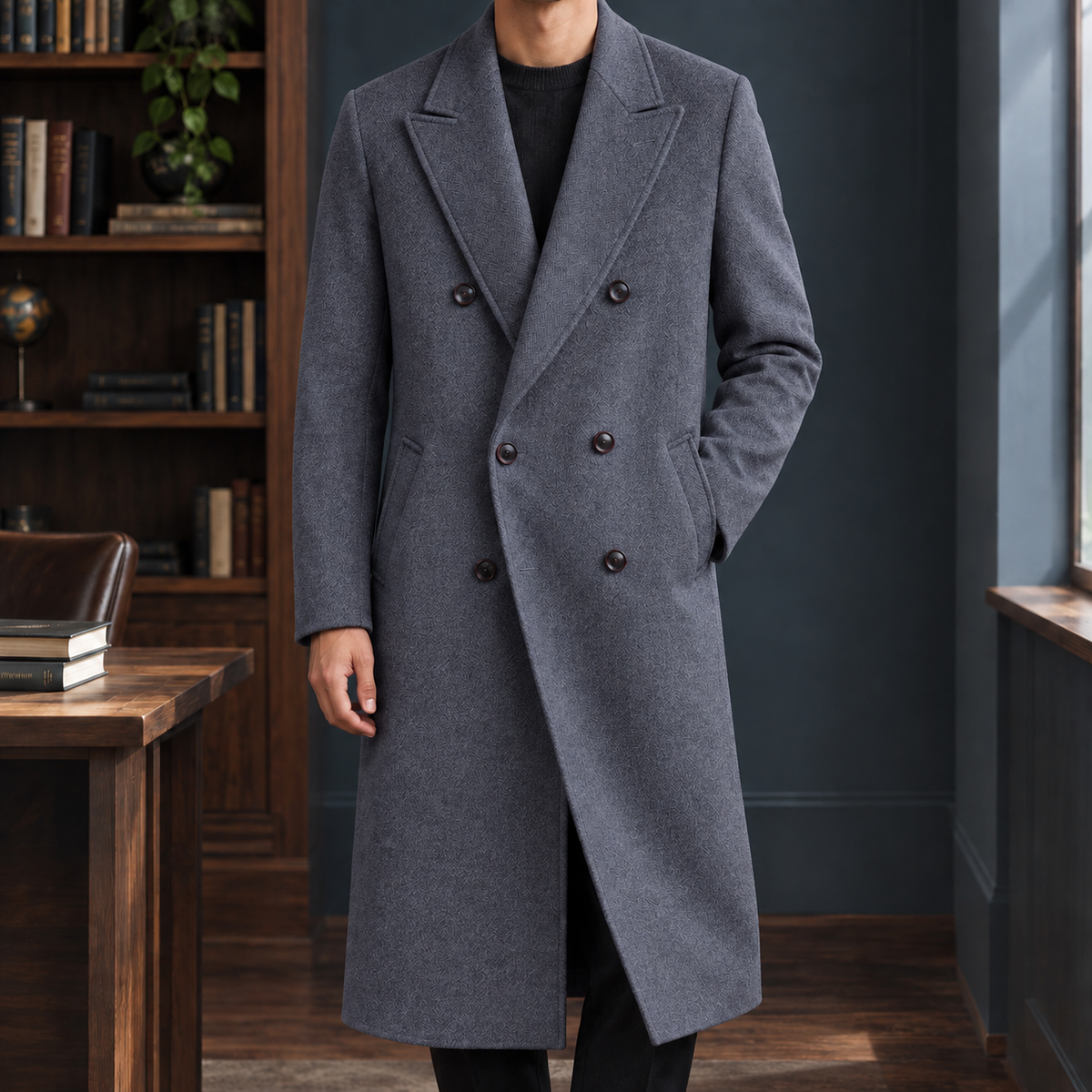 Duarte Wool Overcoat - Blue Gray