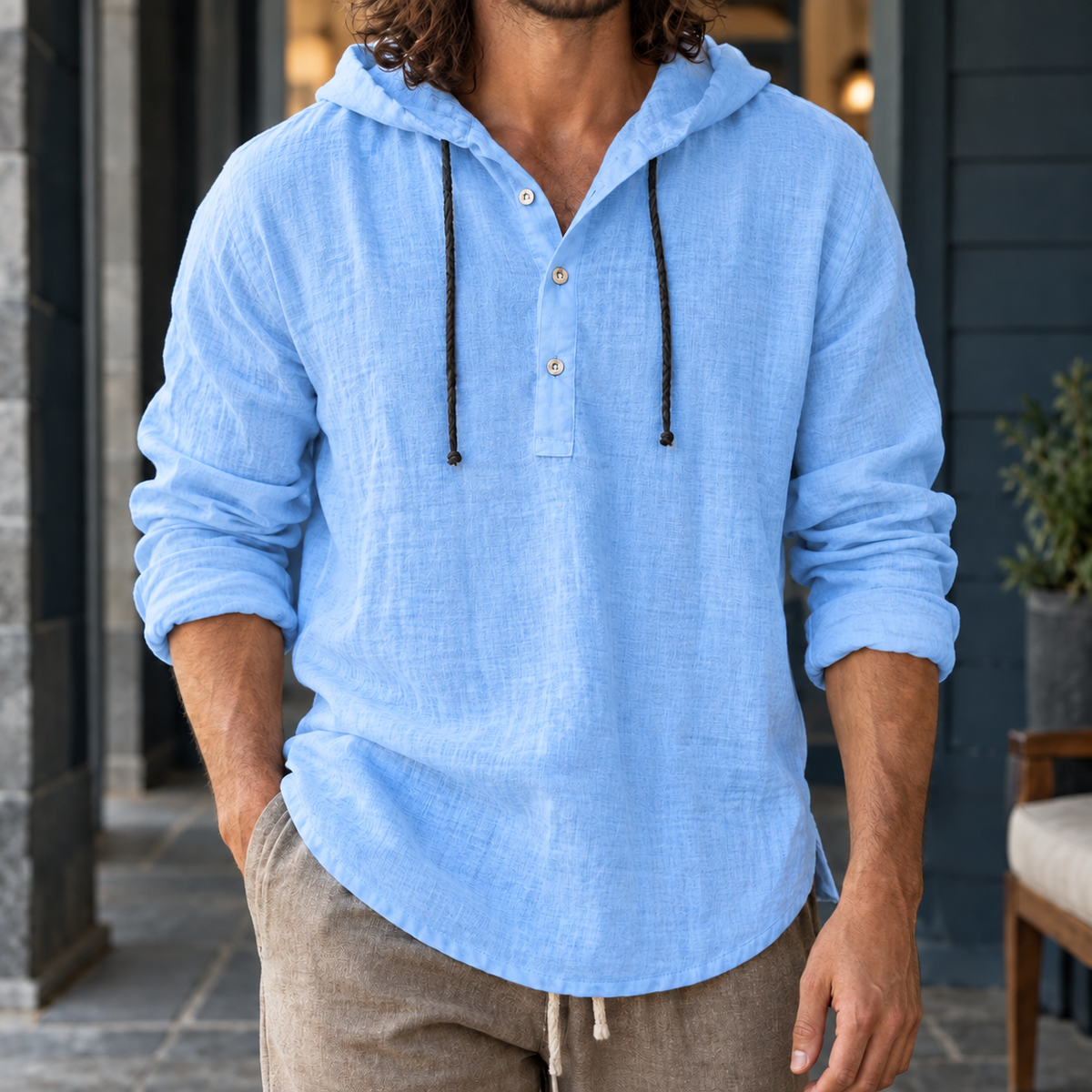 Herbert Hooded Henley - Blue