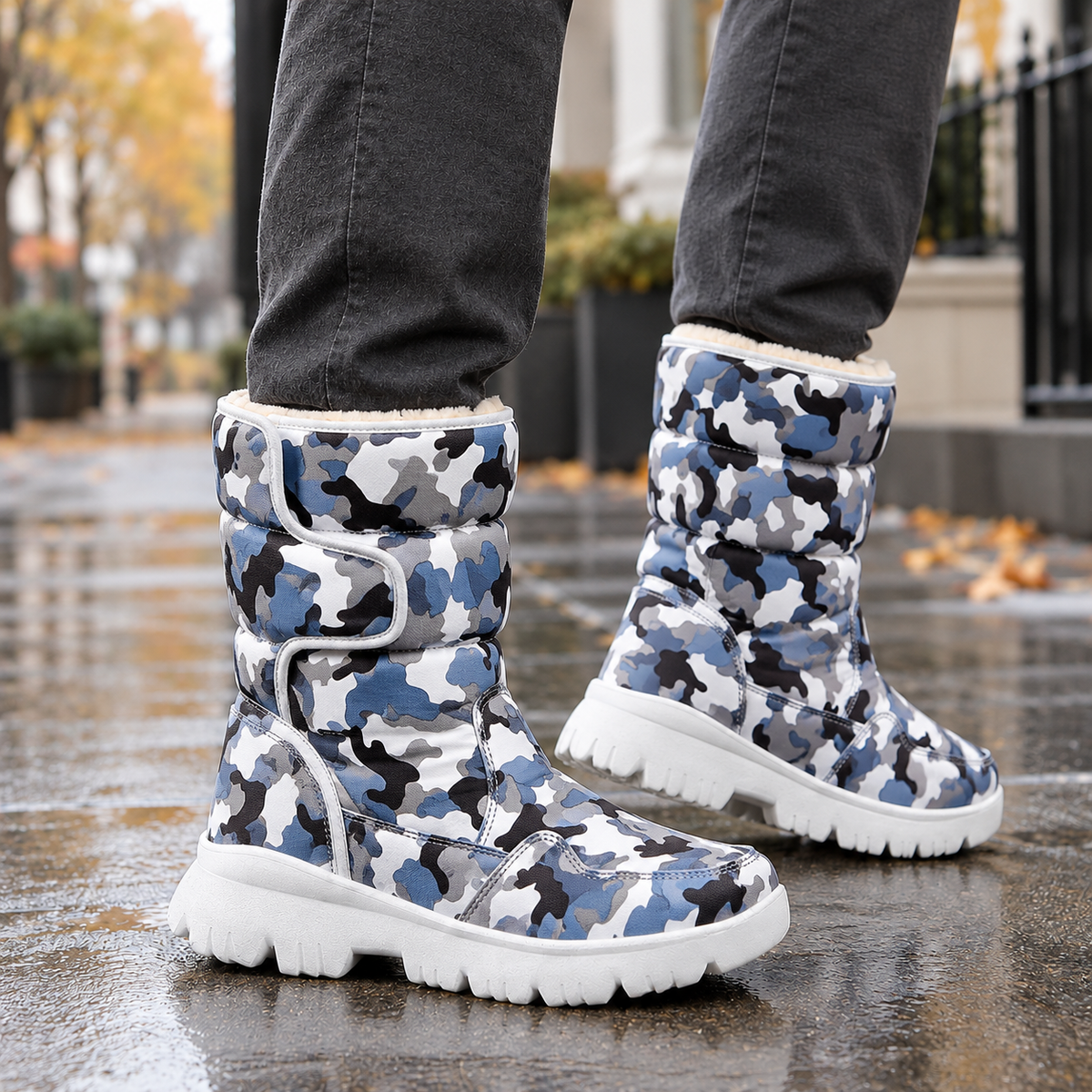 Agrigento Camouflage Snow Boots - White Blue Camouflage