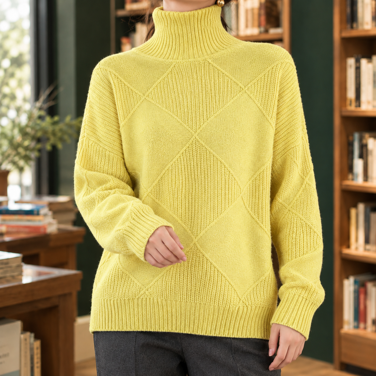 Fabienne Diamond Turtleneck Sweater - Yellow