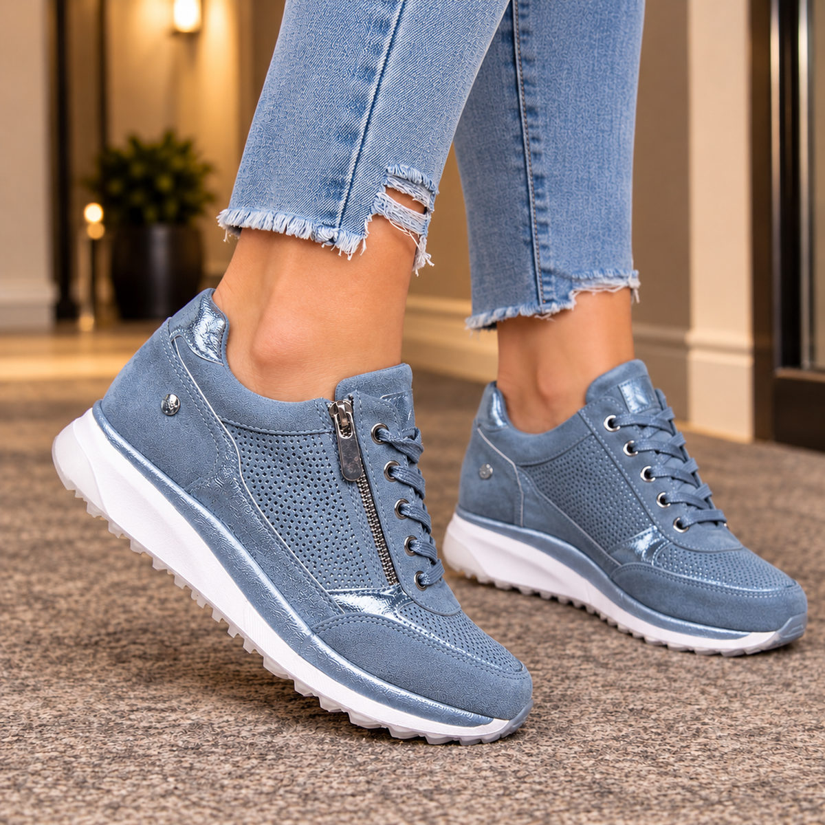 Sanguineti Metallic Wedge Sneakers - Blue