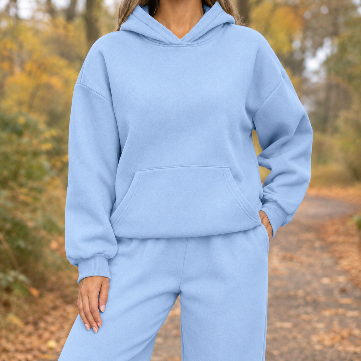 Violet Relaxed Hoodie Set - Sky Blue