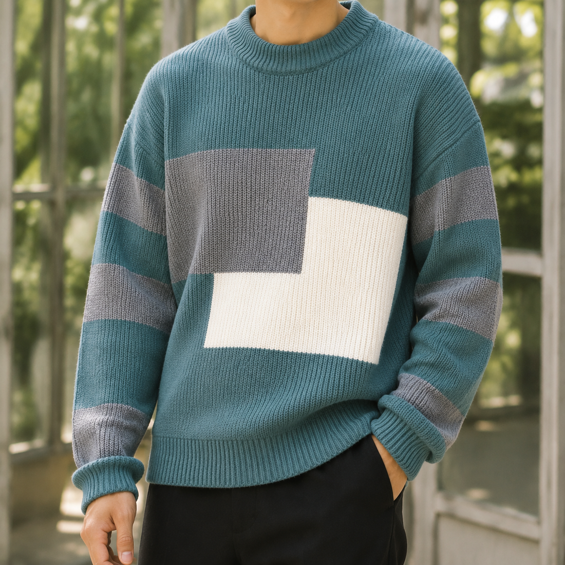 Harris Colorblock Sweater - Pearl Green