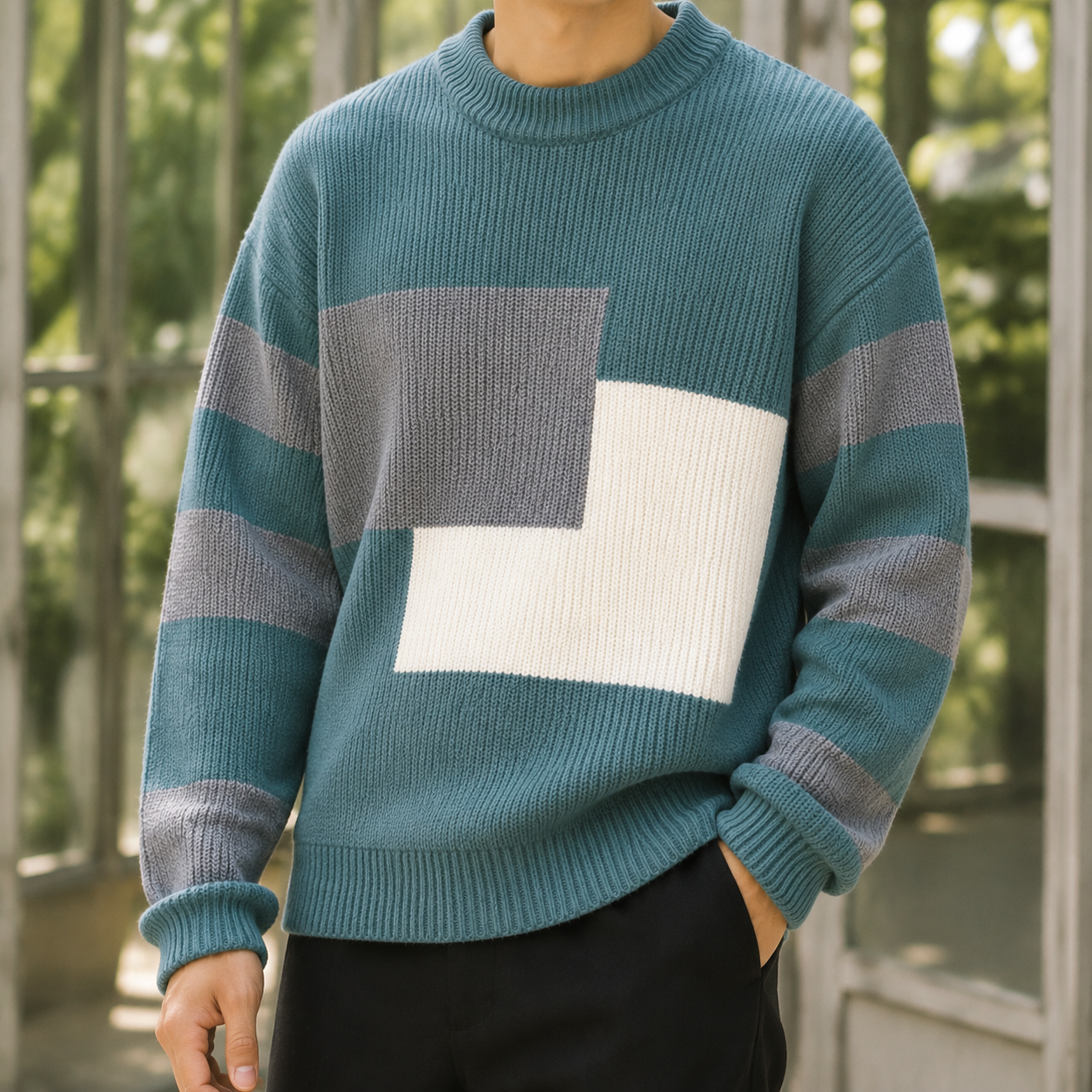 Harris Colorblock Sweater - Pearl Green