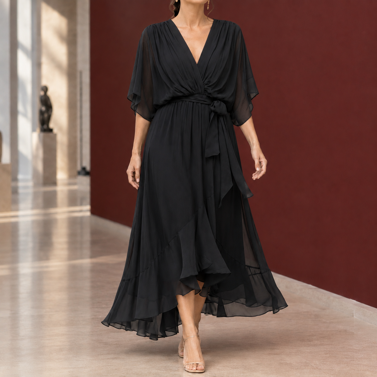 Sabina High Low Dress - Black