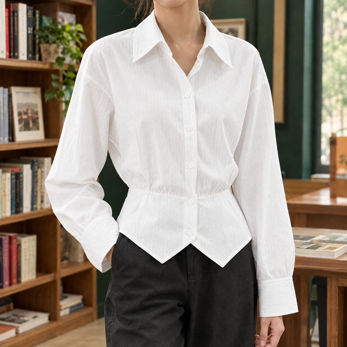 Grace Waist Cinched Shirt - White