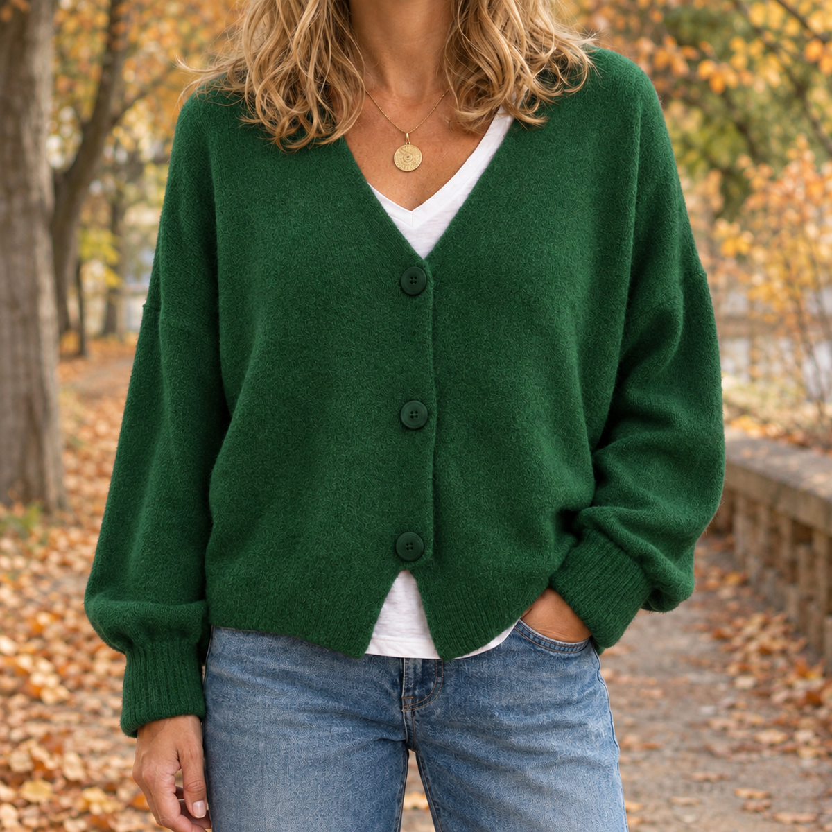Salome V-Neck Cardigan - Dark Green