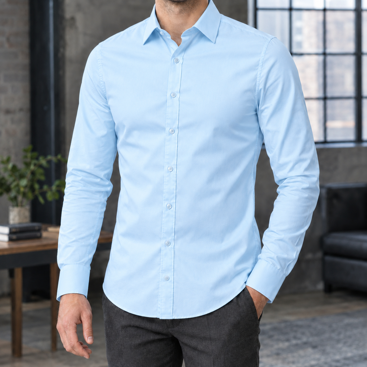 Ancel Slim Fit Shirt - Solid Sky Blue
