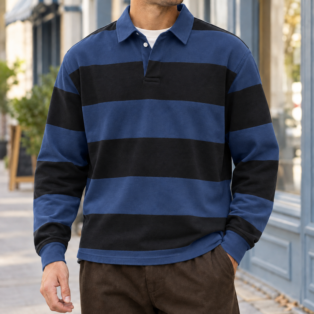 Alaric Striped Polo - Navy Blue