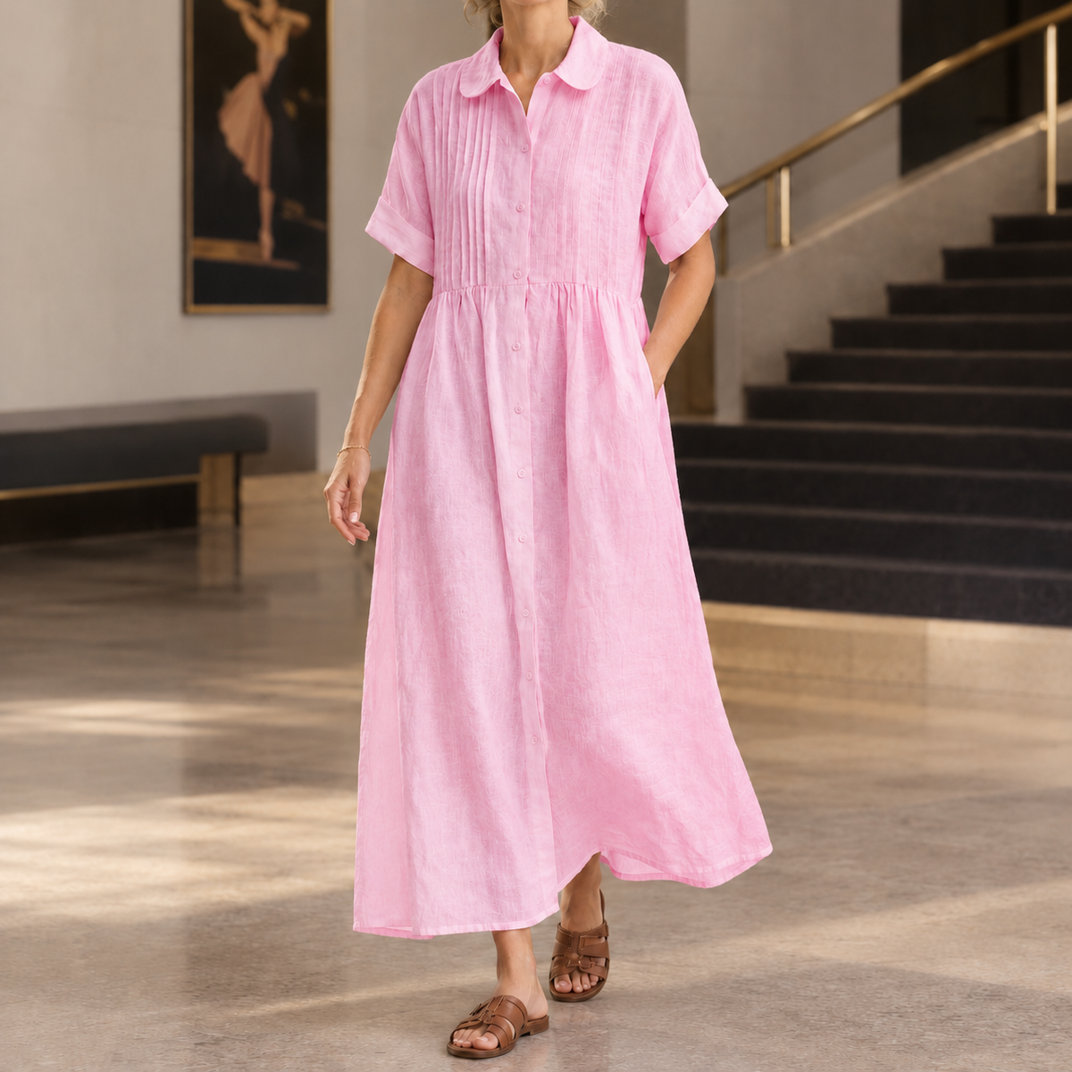 Lydia Cotton Shirt Dress - Pink