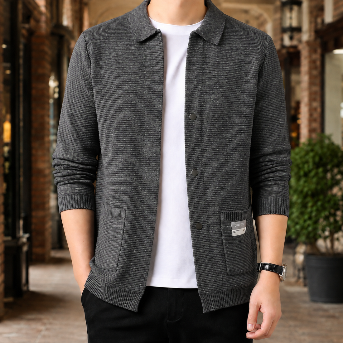 Magnus Collared Knit Jacket - Gray