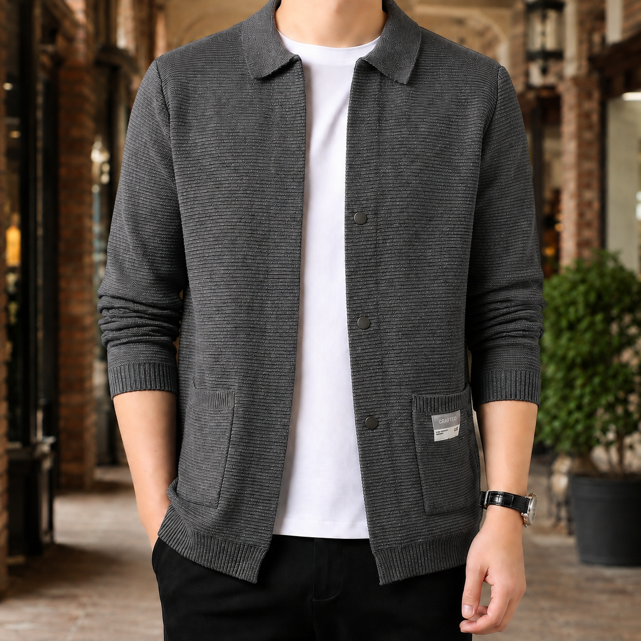Magnus Collared Knit Jacket - Gray
