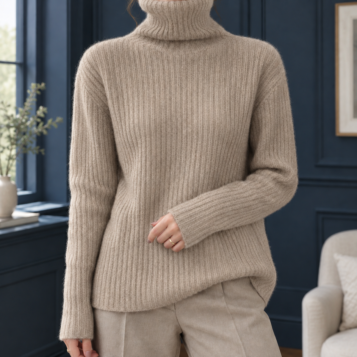 Isla Ribbed Turtleneck Sweater - Camel