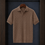 Giles Cable Knit Polo - Brown