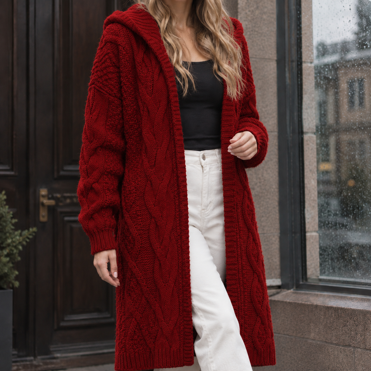Theodora Cable Knit Cardigan - Red