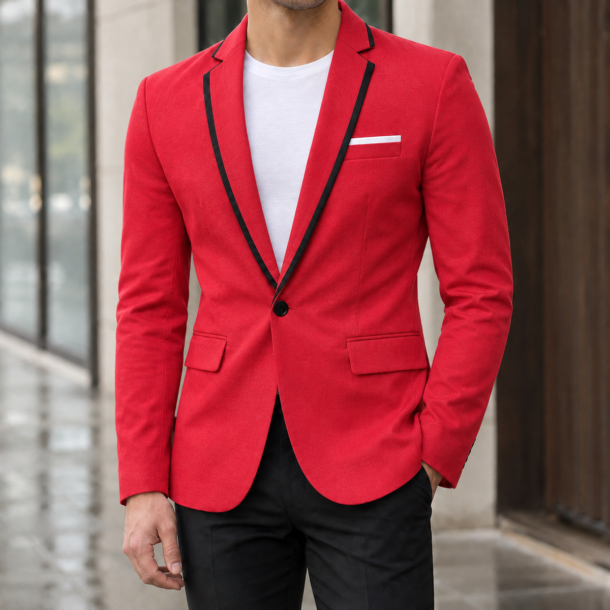 Laurence Contrast Lapel Blazer - Red