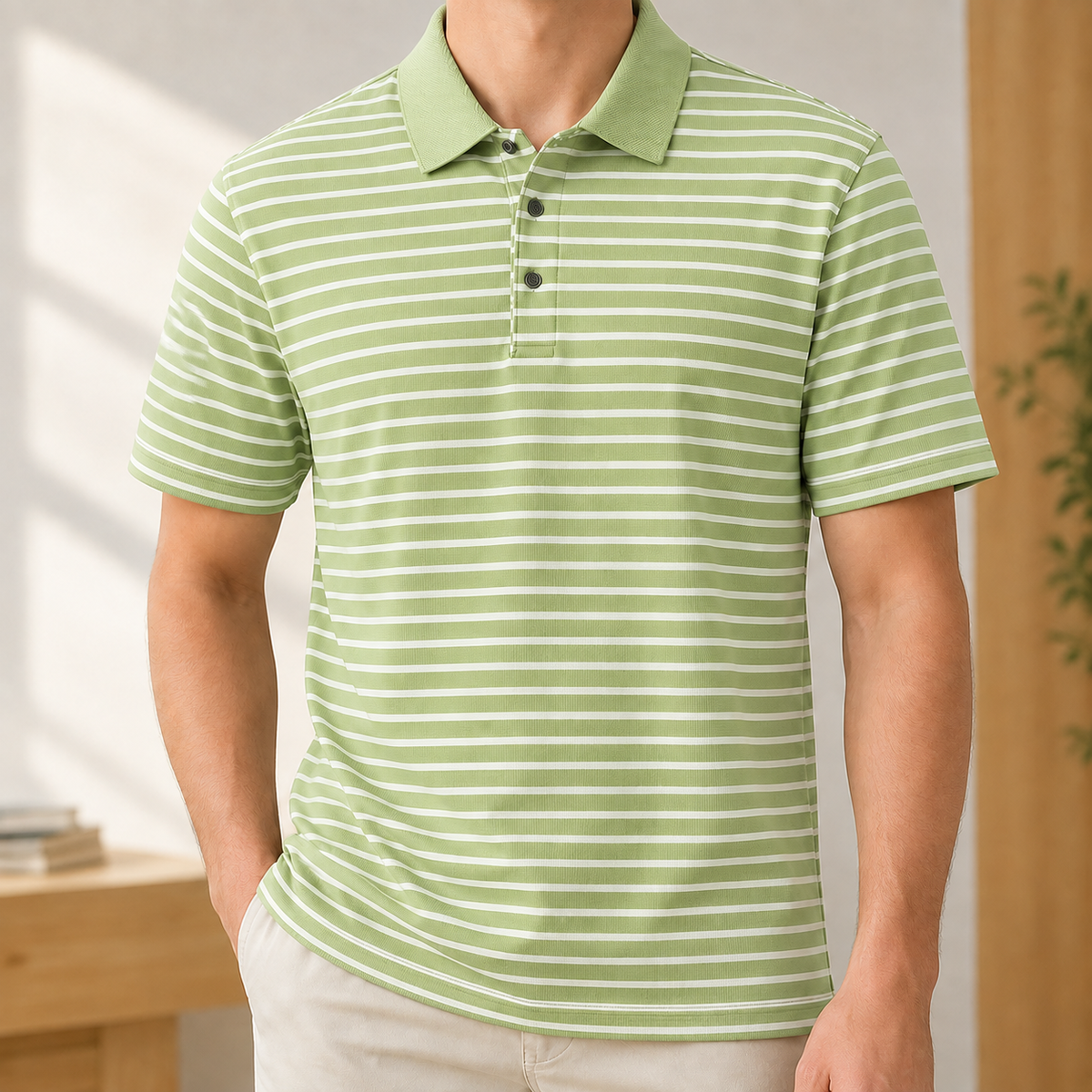 Mateo Striped Polo - Light Green