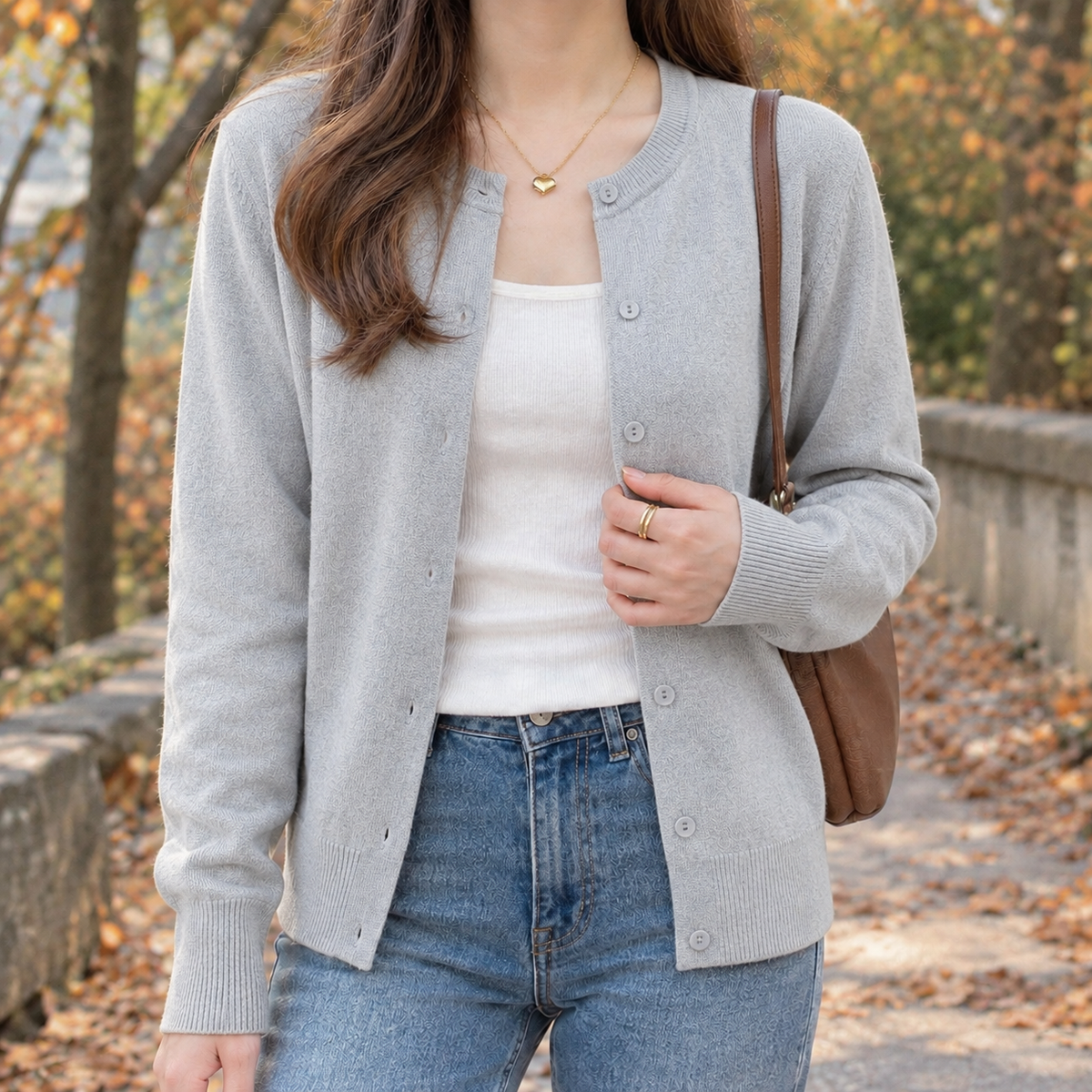 Vanessa Fine Knit Cardigan - Light Gray
