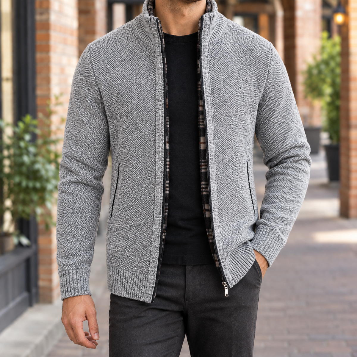 Killian Stand Collar Sweater - Light Gray