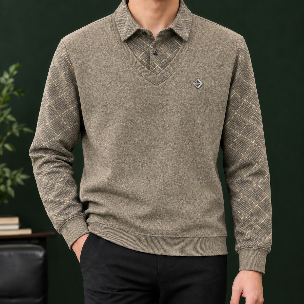 Simeon Layered Sweater - Khaki