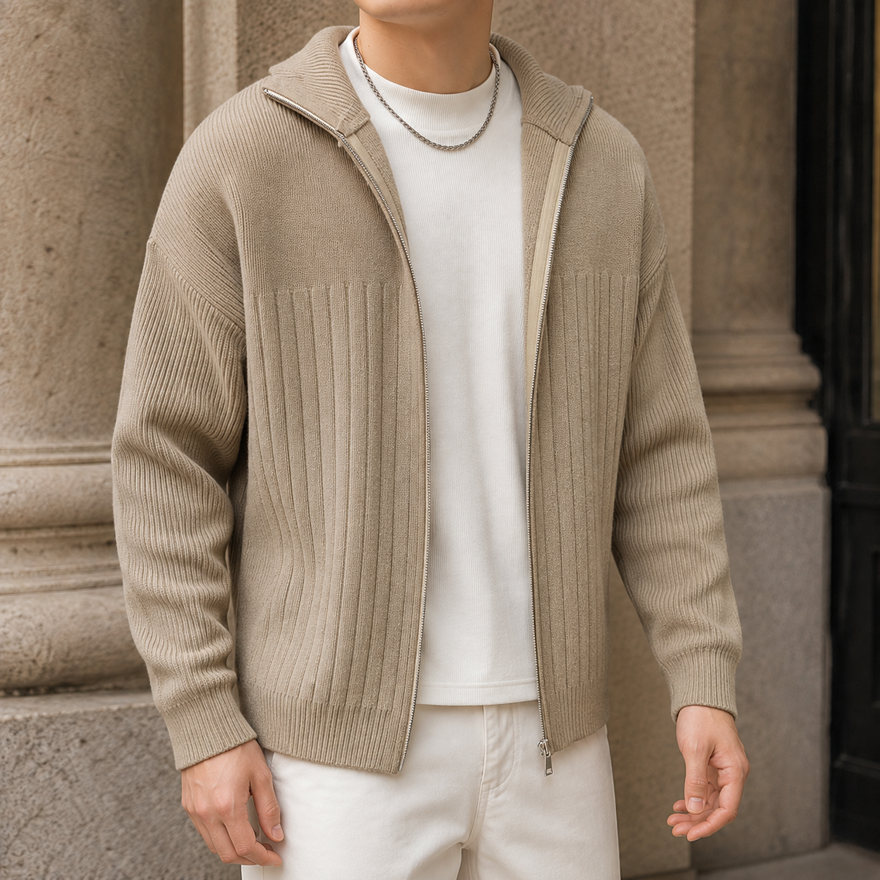 Sterling Ribbed Jacket - Khaki Apricot