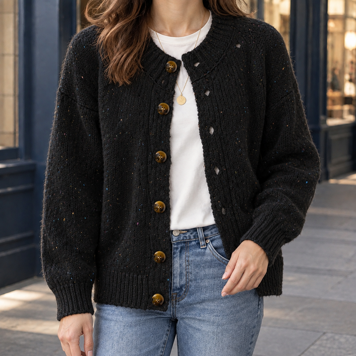 Wendy Textured Cardigan - Black