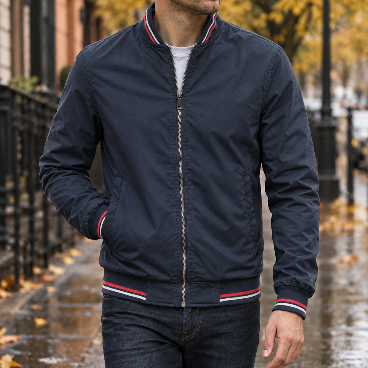 Rupert Ribbed Bomber Jacket - Navy