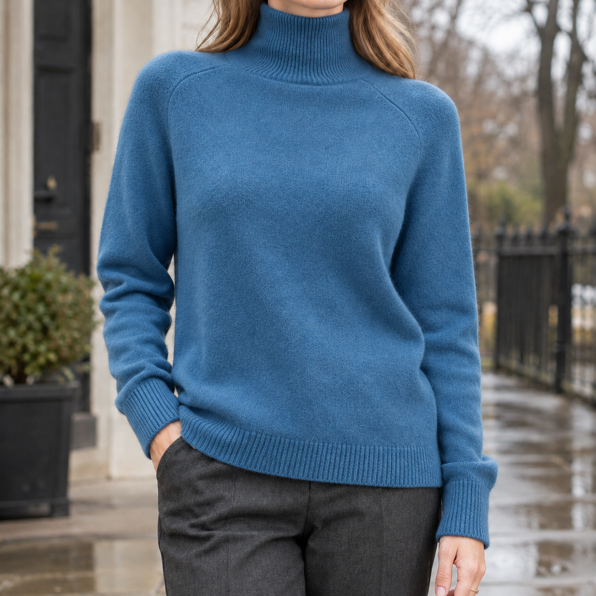 Caroline Ribbed Turtleneck Sweater - Haze Blue