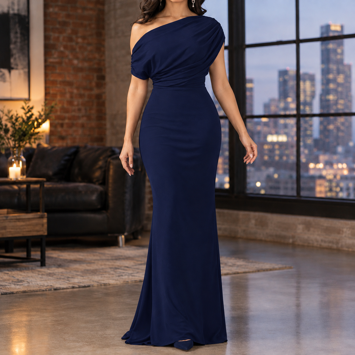 Cecilia Draped Maxi Dress - Navy Blue