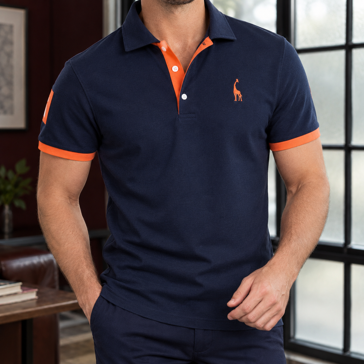 Raymond Contrast Polo - Navy Orange