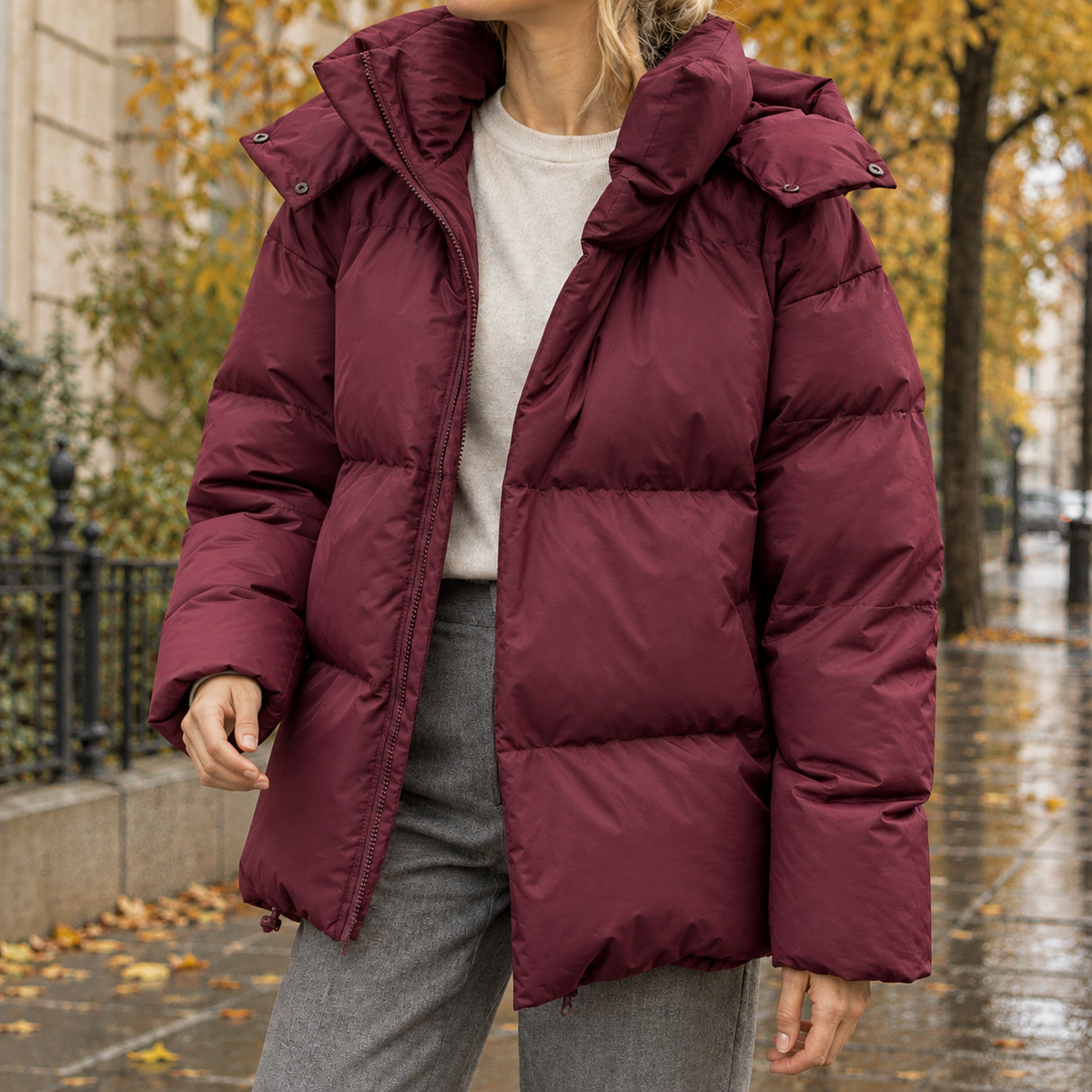 Hannah Hooded Puffer Jacket - Burgundy