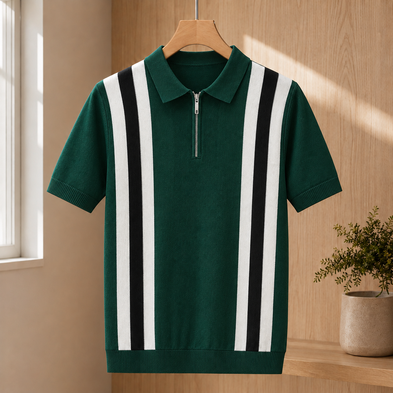 Desmond Zip Knit Polo - Green
