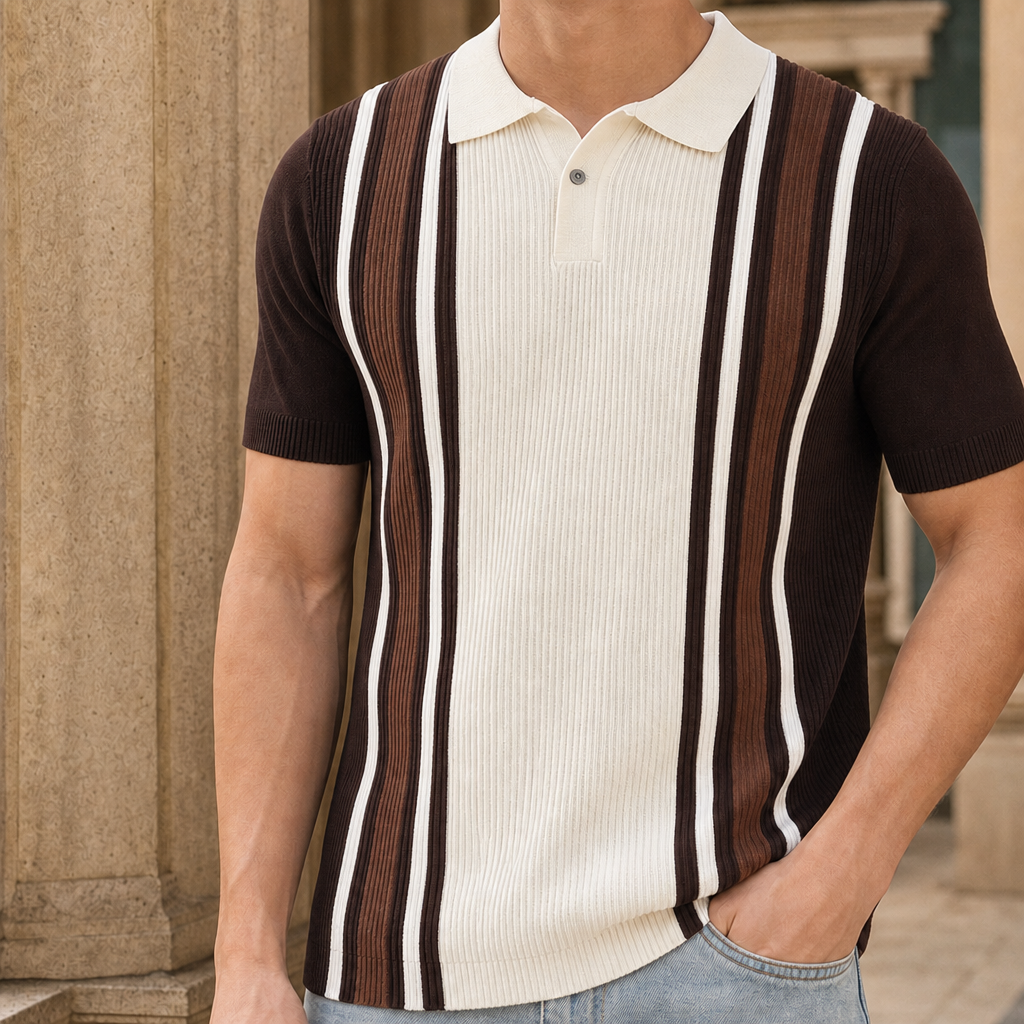 Griffin Striped Polo - Dark Brown