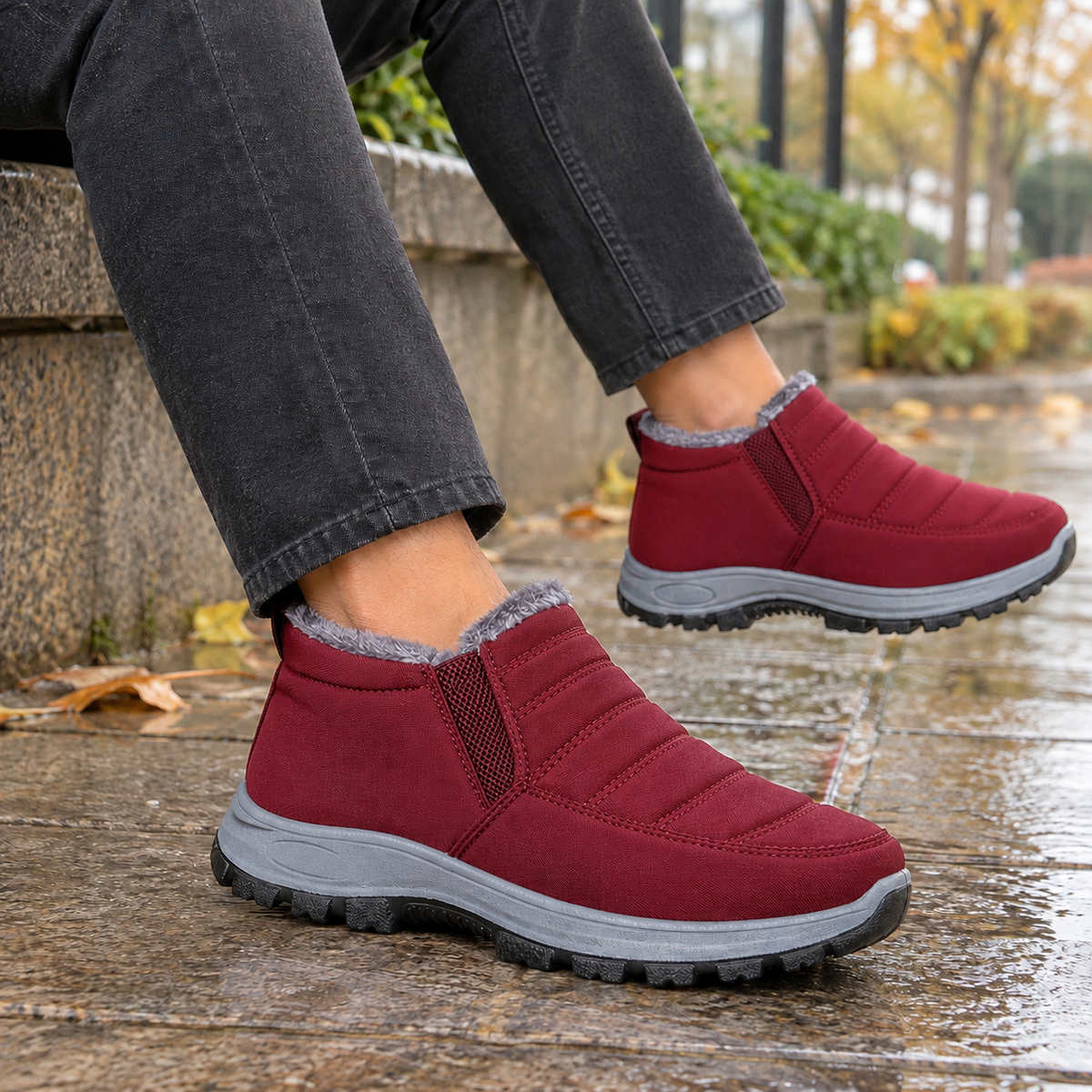 Isernia Plush Lined Ankle Boots - Red