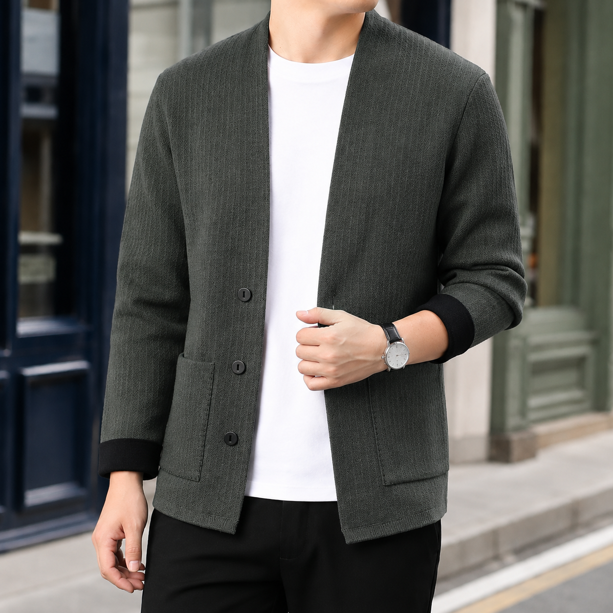 Vaughn Textured Jacket - Gray Green