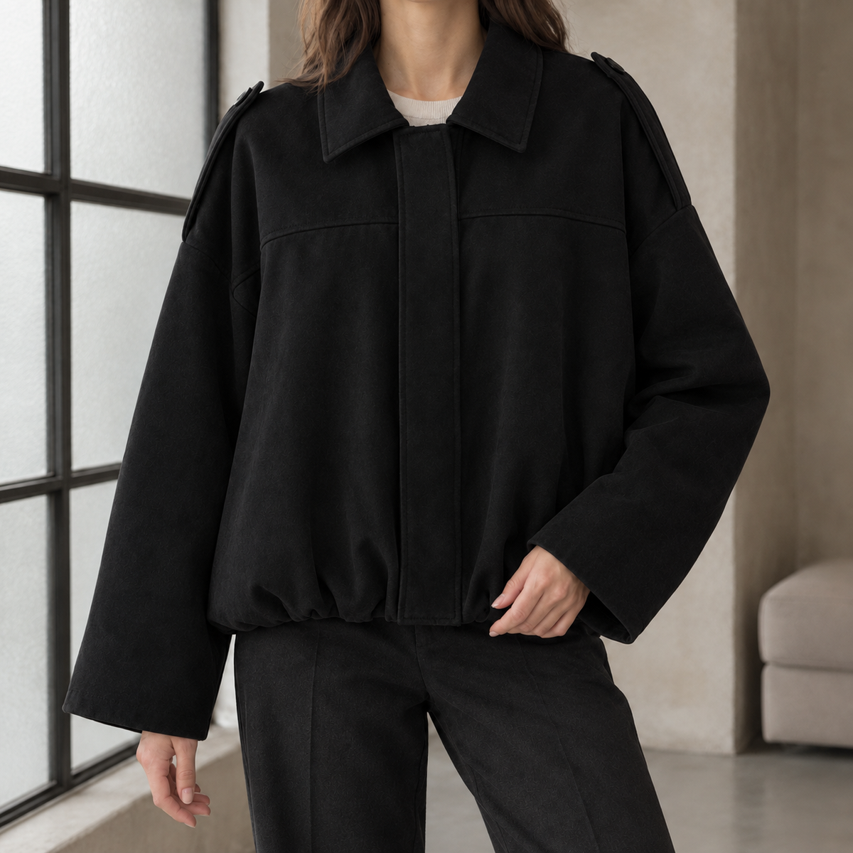 Nerissa Suede Blouson Jacket - Black
