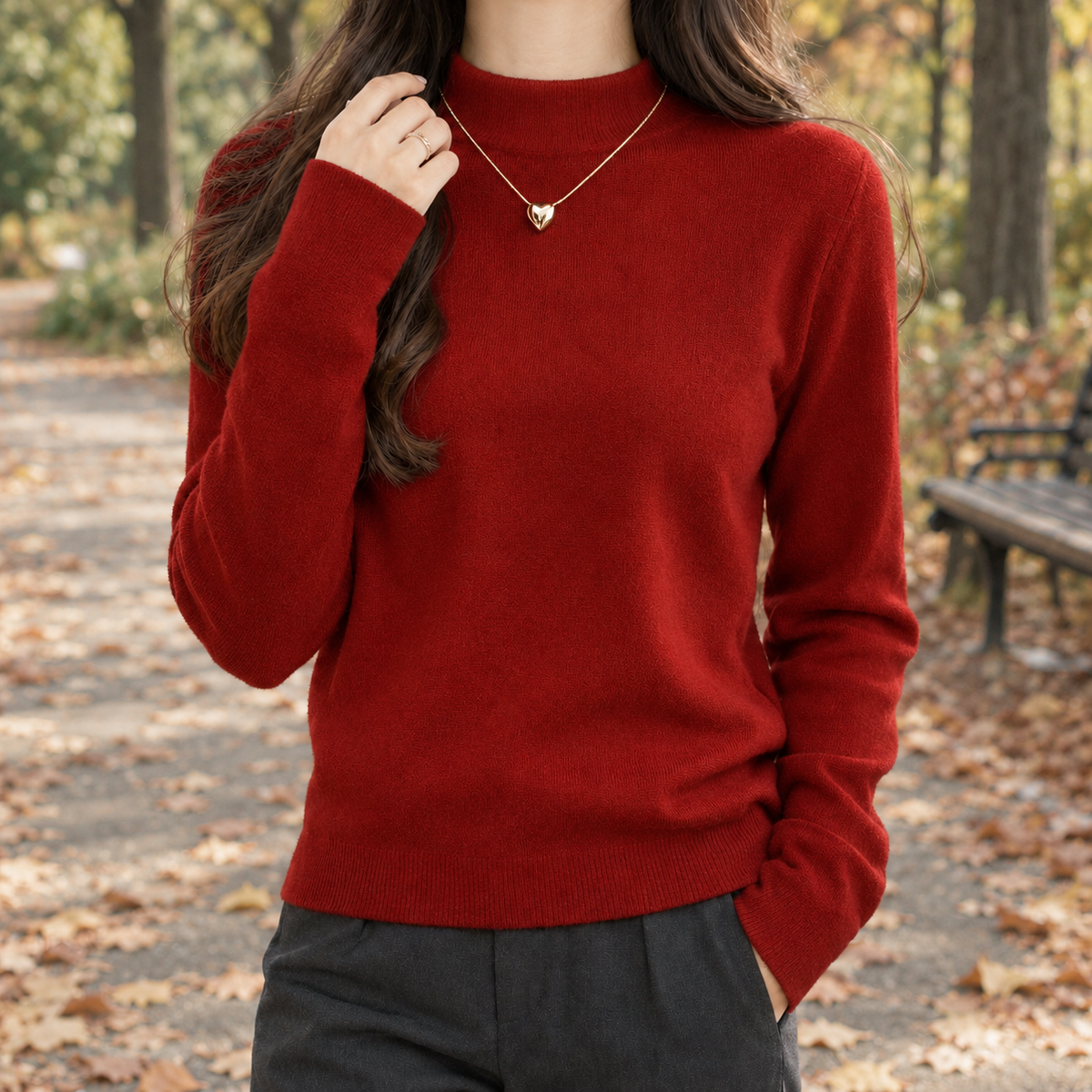 Faye Mock Neck Sweater - Red