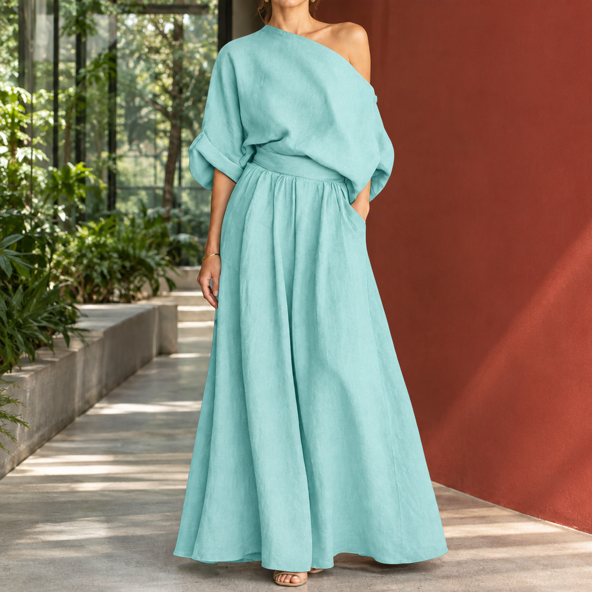 Stephanie Draped Set - Sky Blue