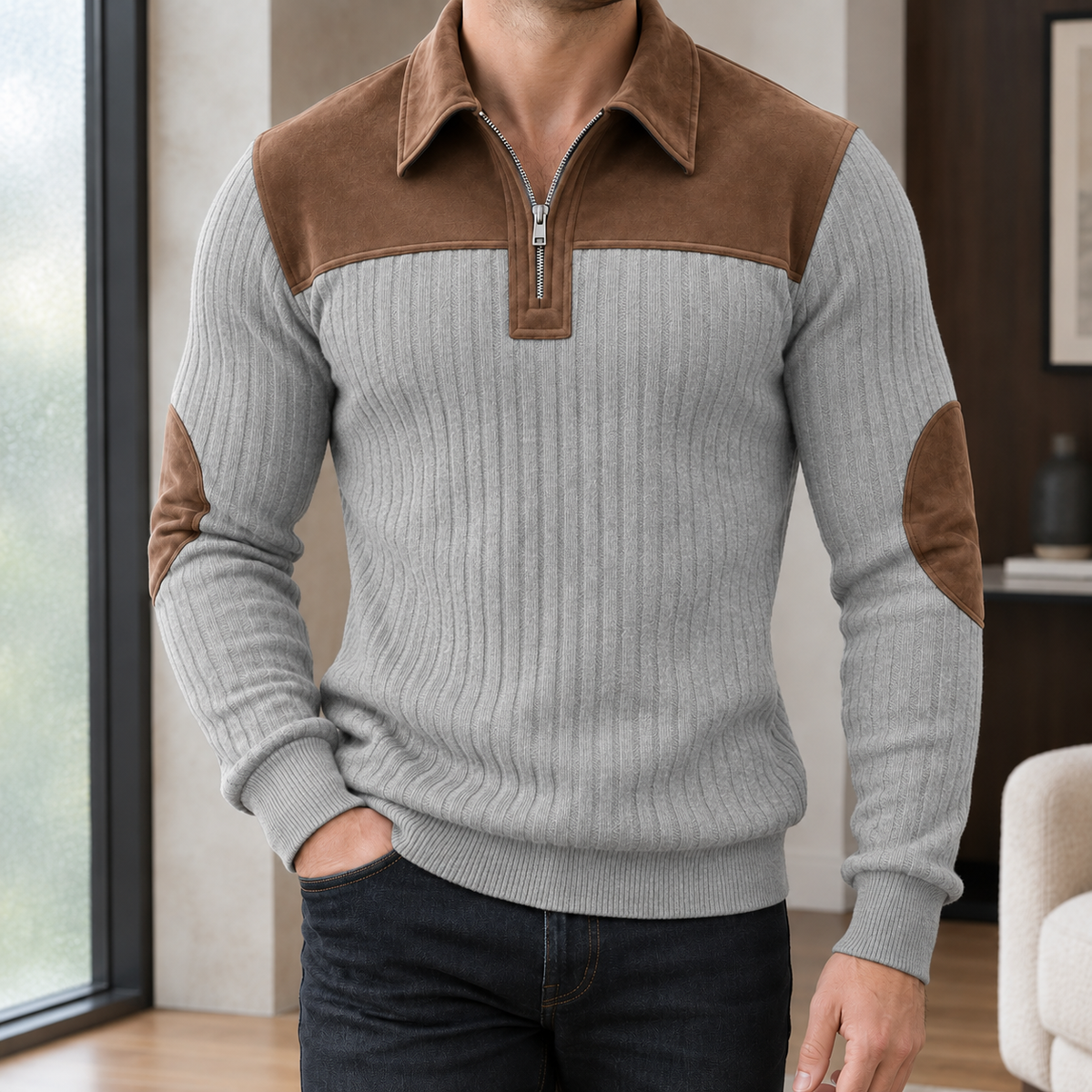 Thibault Quarter Zip Sweater - Gray