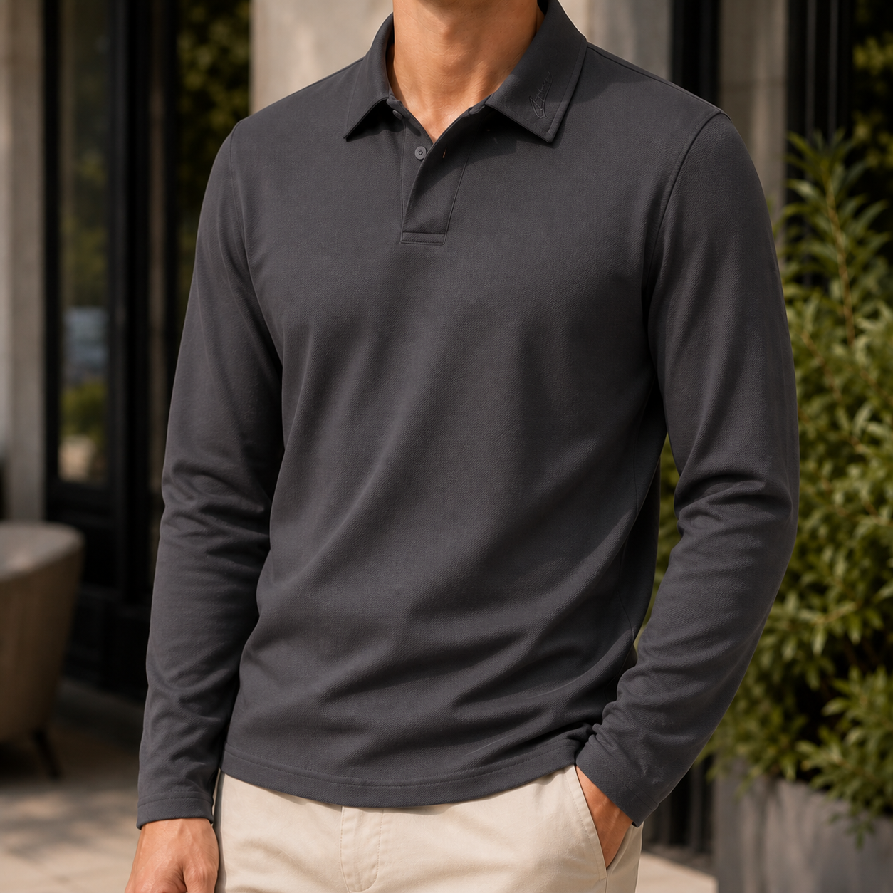 Blaise Long-Sleeve Polo - Dark Gray