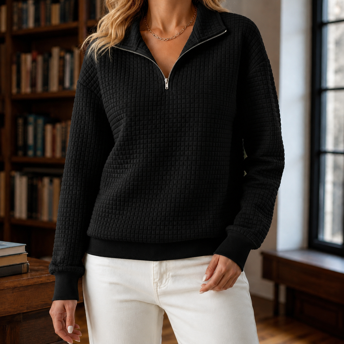 Giulia Quilted Sweatshirt - Black