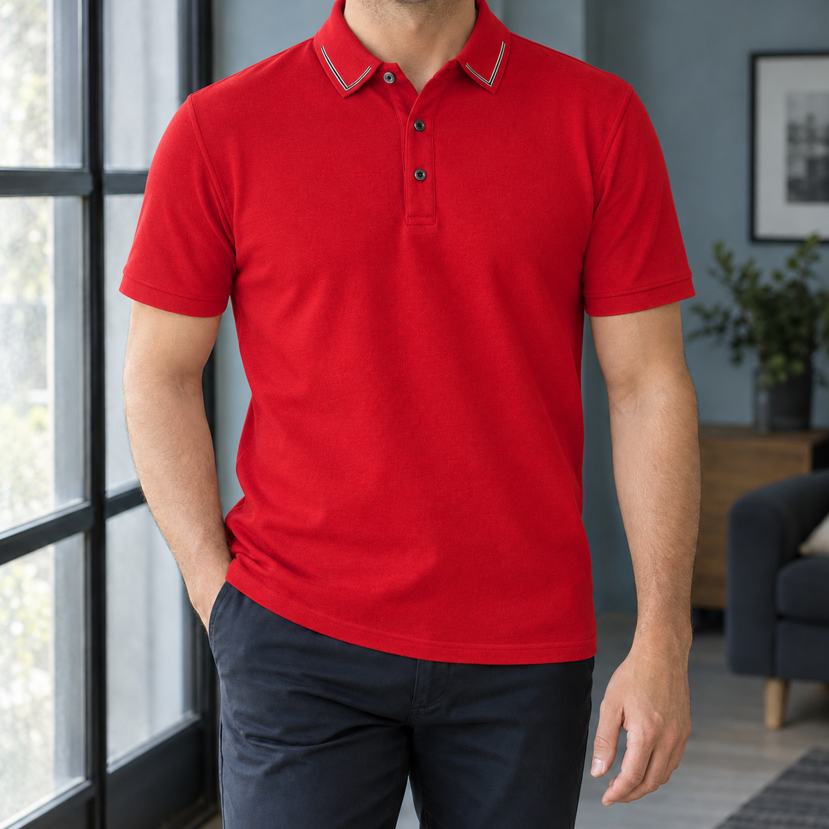 Arnaud Piped Collar Polo - Red