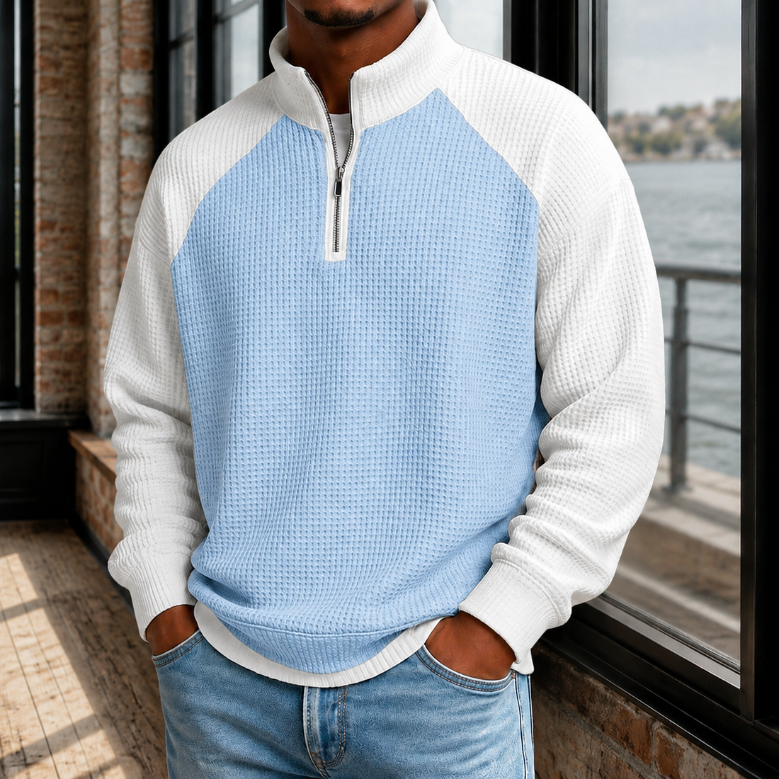 Ivan Quarter Zip Pullover - Sky Blue