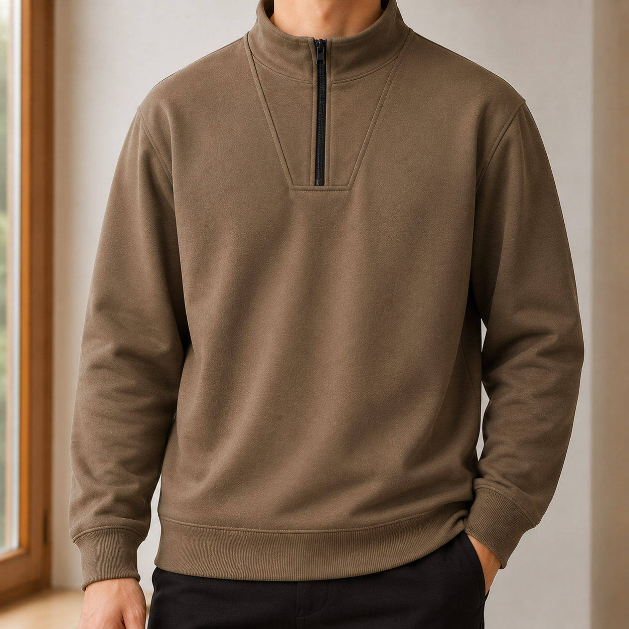 Amos Quarter Zip Sweatshirt - Brown
