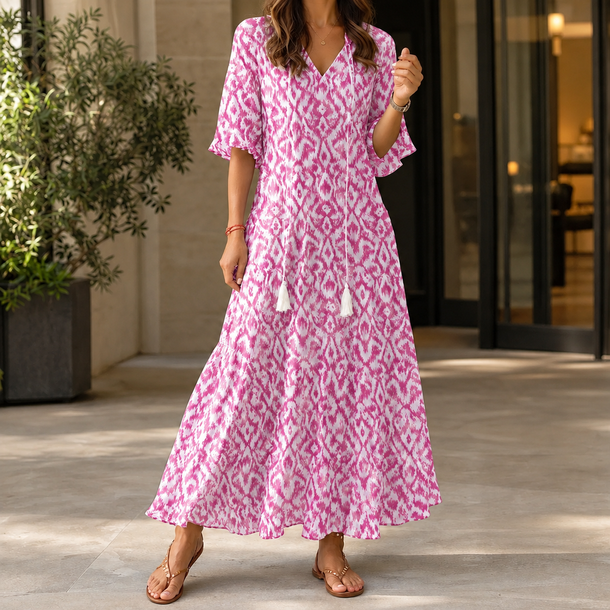 Ascelin Tassel Maxi Dress - Rose Red