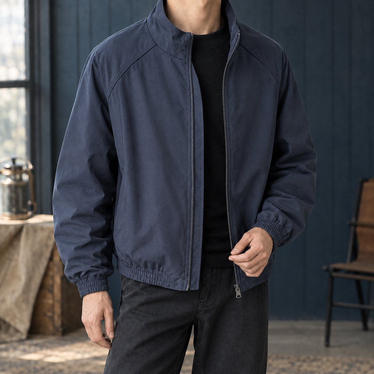Jonah Stand Collar Jacket - Navy Blue
