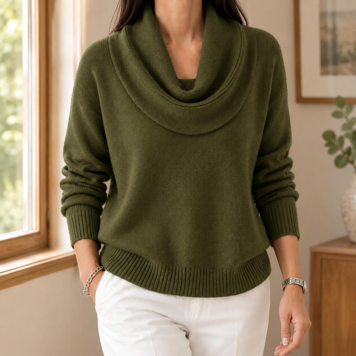 Seraphina Cowl Neck Sweater - Olive Green