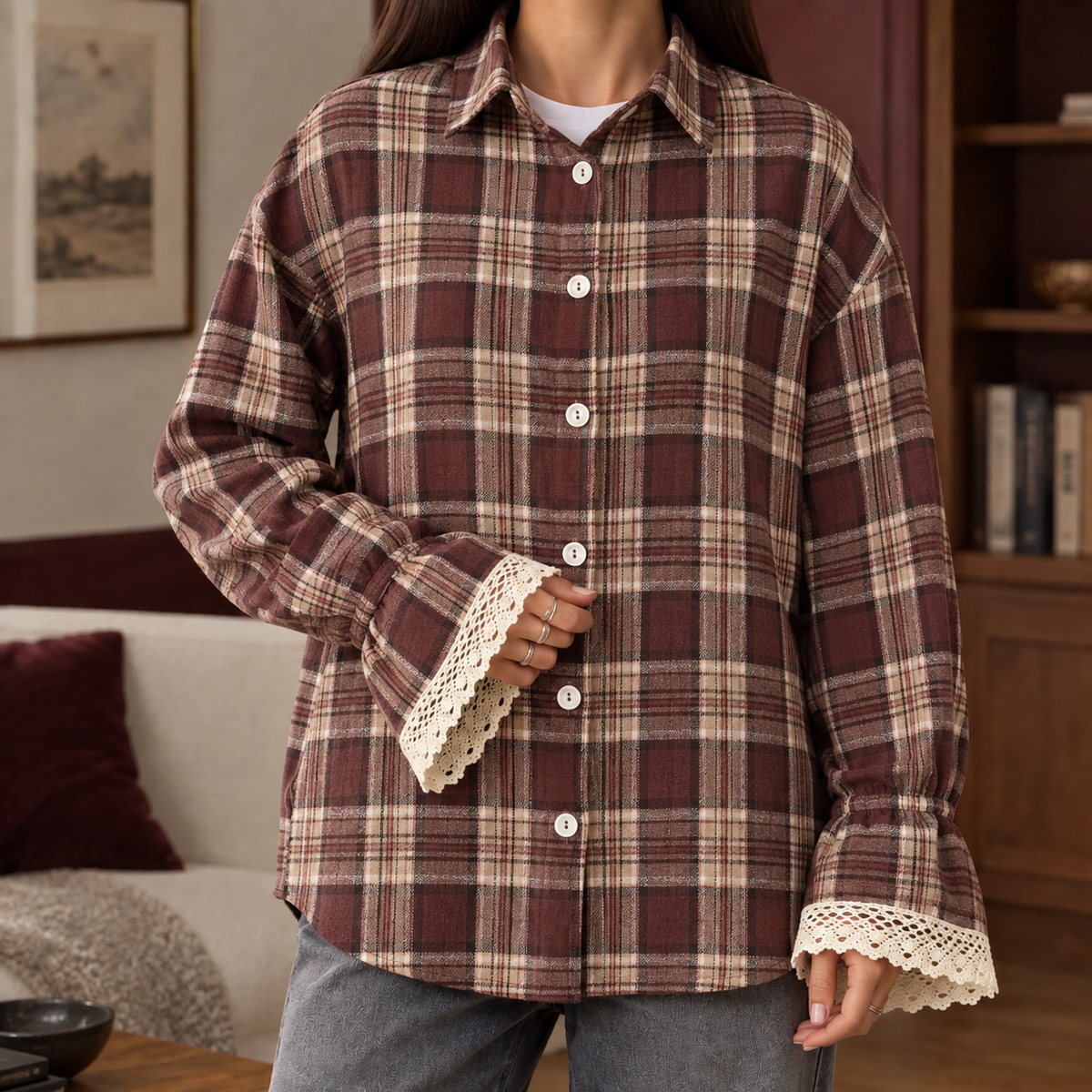 Fleur Relaxed Overshirt - Burgundy