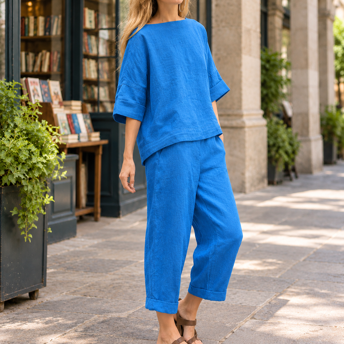 Maxine Relaxed Pants Set - Blue